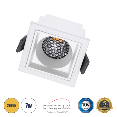 GloboStar® PLUTO-S 60267 Χωνευτό LED Spot Downlight TrimLess Μ6.4xΠ6.4cm 7W 875lm 38° AC 220-240V IP20 Μ6.4 x Π6.4 x Υ4.9cm - Τετράγωνο - Λευκό & Anti-Glare HoneyComb - Θερμό Λευκό 2700K - Bridgelux COB - 5 Years Warranty