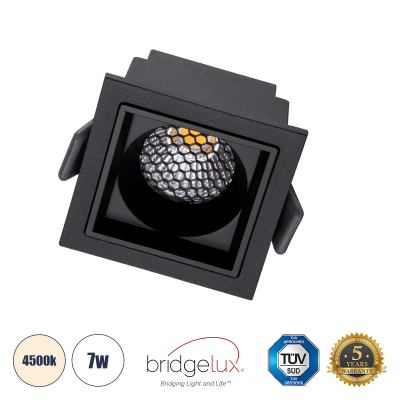 GloboStar® PLUTO-S 60268 Χωνευτό LED Spot Downlight TrimLess Μ6.4xΠ6.4cm 7W 910lm 38° AC 220-240V IP20 Μ6.4 x Π6.4 x Υ4.9cm - Τετράγωνο - Μαύρο & Anti-Glare HoneyComb - Φυσικό Λευκό 4500K - Bridgelux COB - 5 Years Warranty