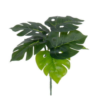 GloboStar® SMALL MONSTERA 78289 Τεχνητό Φυτό Μονστέρα Μικρή - Μπουκέτο Διακοσμητικών Φυτών - Κλαδιών με Φύλλωμα Πράσινο Υ23cm