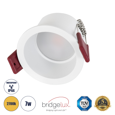 GloboStar® IP 60345 Χωνευτό LED Spot Downlight TrimLess Μπάνιου & WC Φ6.6cm 7W 700lm 45° AC 220-240V IP44 Φ6.6 x Υ5.3cm - Στρόγγυλο - Λευκό - Θερμό Λευκό 2700K - Bridgelux COB - TÜV Certified Driver - 5 Years Warranty