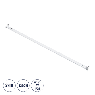 GloboStar® TUBATO 60153 Μεταλλικό Σκαφάκι για 2 x Λάμπες 120CM T8 G13 LED AC 220-240V IP20 Μ120 x Π7.2 x Υ4cm - 5 Χρόνια Εγγύηση