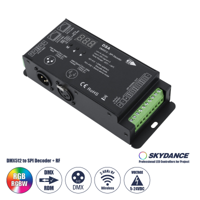GloboStar® 73141 DSA SKYDANCE DC RF 2.4Ghz DMX512 to SPI Decoder DC 5-24V - IP20 Π16.5 x Π7 x Υ3.7cm - 5 Χρόνια Εγγύηση