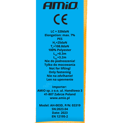 ΙΜΑΝΤΑΣ ΔΕΣΙΜΑΤΟΣ ΜΕ ΚΑΣΤΑΝΙΑ ΚΑΙ ΔΙΠΛΟ ΓΑΝΤΖΟ ΜΕ ΑΥΤΟΜΑΤΗ ΕΠΙΣΤΡΟΦΗ (2.5x350cm) ΠΟΡΤΟΚΑΛΙ 640/320kg J-Type AMIO - 1 Τεμ.