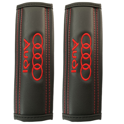 Μαξιλαράκια ζώνης AUDI 22 X 7,5 cm από PVC δερματίνη σε μαύρο χρώμα με κόκκινο, ραμμένο logo και αυτοκόλλητες ταινίες τύπου velcro Race Axion - 2 τεμάχια