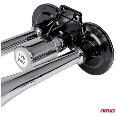 ΚΟΡΝΑ ΠΝΕΥΜΑΤΙΚΗ 12/24V 118db ΔΙΠΛΗ 2 ΤΟΝΩΝ ΧΡΩΜΙΟ ΑΜΙΟ - 1 ΤΕΜ.