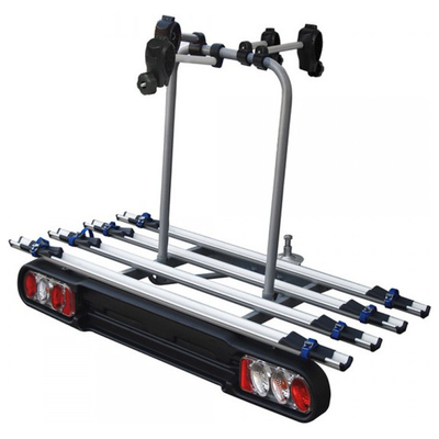 Πλήρες σετ με Βάση Ποδηλάτου Κοτσαδόρου RACE 4  για 4 ποδήλατα ή 1 E-bike και Μπαγκαζιέρα Κοτσαδόρου Nekkar Silver 300 σε ασημί με μαύρο χρώμα και ματ ανάγλυφη υφή Menabo - 2 τεμ.