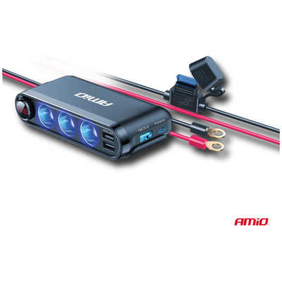 ΒΟΛΤΟΜΕΤΡΟ ΜΕ 3 ΥΠΟΔΟΧΕΣ ΦΙΣ ΑΝΑΠΤΗΡΑ 3xUSB-C+USB-C12/24V 300W 5V/3AQC AMIO - 1 Τεμ.