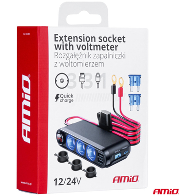 ΒΟΛΤΟΜΕΤΡΟ ΜΕ 3 ΥΠΟΔΟΧΕΣ ΦΙΣ ΑΝΑΠΤΗΡΑ 3xUSB-C+USB-C12/24V 300W 5V/3AQC AMIO - 1 Τεμ.