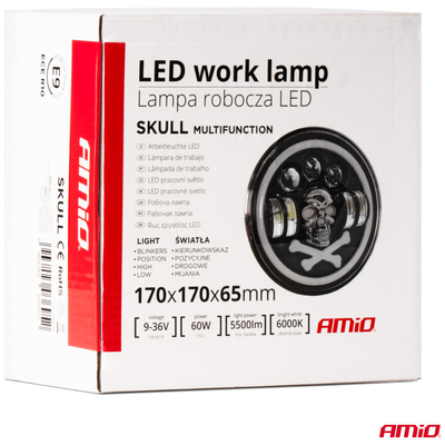 ΠΡΟΒΟΛΕΑΣ ΕΡΓΑΣΙΑΣ ΣΤΡΟΓΓΥΛΟΣ LED SKULL 5.500lm 9>36V 60W 6.000K -Φ170x170x65mm 4 ΧΡΗΣΕΩΝ ΑΜΙΟ - 1 ΤΕΜ.