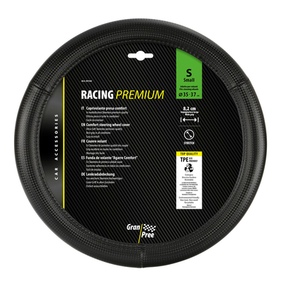 ΚΑΛΥΜΜΑ ΤΙΜΟΝΙΟΥ RACING PREMIUM BLACK (S) 35/37cm ΣΥΝΘΕΤΙΚΟ ΔΕΡΜΑ SKEENTEX ΜΑΥΡΟ/CARBON LOOK LAMPA  - 1 ΤΕΜ.