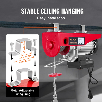 Ηλεκτρικός ανυψωτήρας VEVOR, ανυψωτική ικανότητα 880 λίβρες, βαρούλκο από ηλεκτρικό χαλύβδινο συρμάτινο βαρούλκο 850 W 220 V με ασύρματο τηλεχειριστήριο, ύψος ανύψωσης μονού καλωδίου 40 ποδών &amp; κινητήρας καθαρού χαλκού, για εργοστάσιο αποθήκης γκαράζ | VEVOR GR