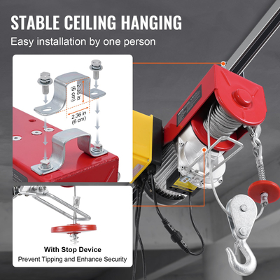 VEVOR Electric Hoist Crane Winch 2200 lbs 328 ft Wireless &amp; 14 ft Wired Remote | VEVOR GR