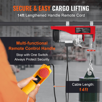 Βαρούλκο γερανού ηλεκτρικού ανυψωτικού VEVOR 880 λίβρες με ενσύρματο τηλεχειριστήριο 14 ποδιών 230 V | VEVOR GR