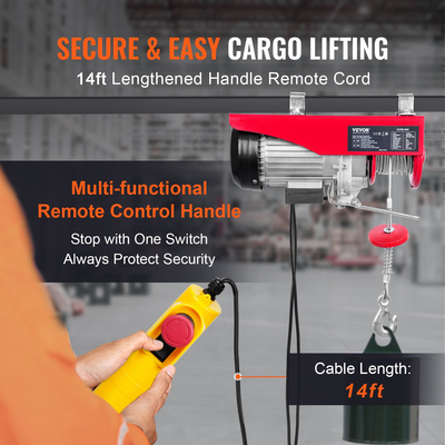 Ηλεκτρικός ανυψωτήρας VEVOR, ανυψωτική ικανότητα 1320 lbs, βαρούλκο από ηλεκτρικό χαλύβδινο συρμάτινο βαρούλκο 1150 W 220 V με ενσύρματο τηλεχειριστήριο 14 ποδών, ύψος ανύψωσης μονού καλωδίου 40 ποδών &amp; κινητήρας καθαρού χαλκού, για εργοστάσιο αποθήκης γκαράζ | VEVOR GR