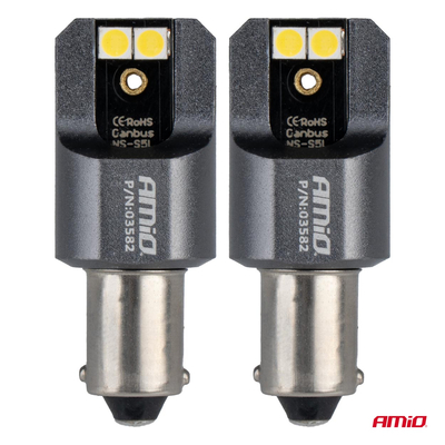 ΛΑΜΠΕΣ T4W BA9s 12/24V 6.000K 4xSMD LED FULL CAN-BUS ΛΕΥΚΟ 3030 PRO SERIES AMIO - 2 ΤΕΜ.