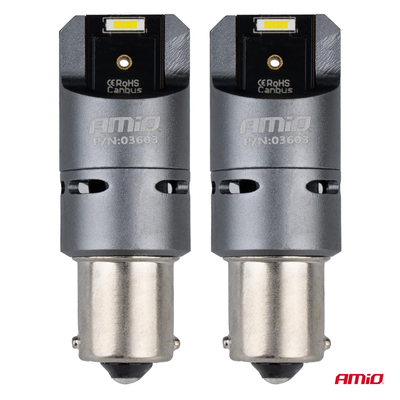 ΛΑΜΠΕΣ P21W BA15S 12/24V 6.000K 2xSMD LED FULL CAN-BUS (ΜΕ ΑΝΕΜΙΣΤΗΡΑΚΙ) ΛΕΥΚΟ PRO SERIES AMIO - 2 ΤΕΜ.