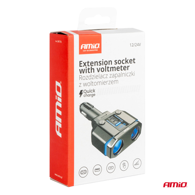ΑΝΤΑΠΤΟΡΑΣ ΑΝΑΠΤΗΡΑ ΔΙΠΛΟΣ 12/24V ΜΕ ΒΟΛΤΟΜΕΤΡΟ ΜΕ 3 ΘΥΡΕΣ USB AMIO - 1 Τεμ.