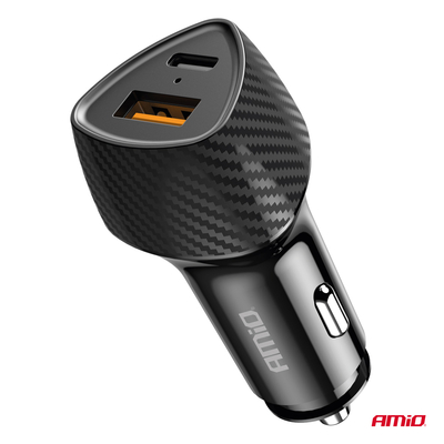 ΦΟΡΤΙΣΤΗΣ ΑΝΑΠΤΗΡΑ ΜΕ 2 ΘΥΡΕΣ USB-A QUICK CHARGE+USB-C 38W ΜΑΥΡΟ AMIO - 1 Τεμ.