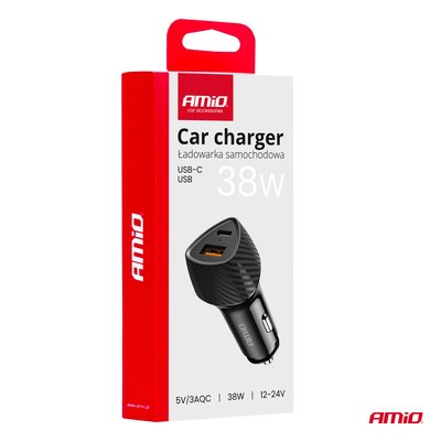 ΦΟΡΤΙΣΤΗΣ ΑΝΑΠΤΗΡΑ ΜΕ 2 ΘΥΡΕΣ USB-A QUICK CHARGE+USB-C 38W ΜΑΥΡΟ AMIO - 1 Τεμ.