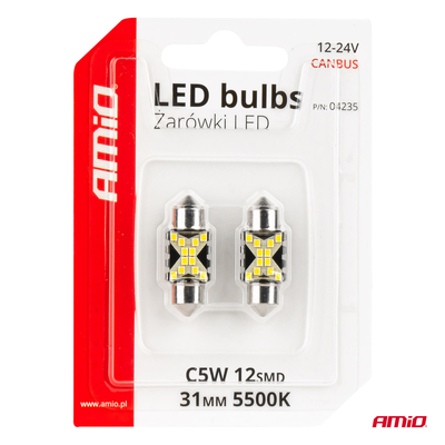 ΛΑΜΠΑΚΙΑ ΠΛΑΦΟΝΙΕΡΑΣ 31mm 12/24V C5W 5500K 12xSMD 2016 CAN-BUS FESTOON (ΛΕΥΚΟ) ΑΜΙΟ - 2 ΤΕΜ.
