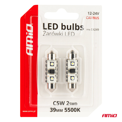 ΛΑΜΠΑΚΙΑ ΠΛΑΦΟΝΙΕΡΑΣ 39mm 12/24V C5W 5500K 12xSMD 3838 CAN-BUS FESTOON (ΛΕΥΚΟ) ΑΜΙΟ - 2 ΤΕΜ.