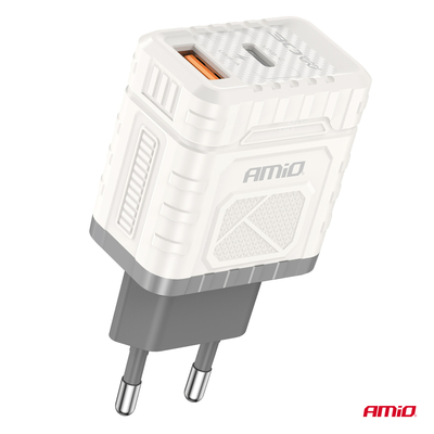 ΦΟΡΤΙΣΤΗΣ ΜΕ ΟΙΚΙΑΚΗ ΠΡΙΖΑ ΜΕ 2 ΘΥΡΕΣ USB-A+USB-C 30W 100-240V ΛΕΥΚΟ AMIO - 1 Τεμ.