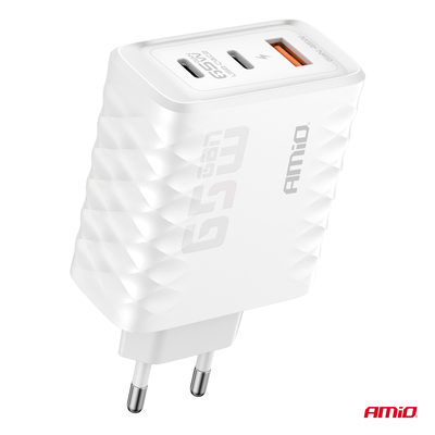 ΦΟΡΤΙΣΤΗΣ ΜΕ ΟΙΚΙΑΚΗ ΠΡΙΖΑ ΜΕ 3 ΘΥΡΕΣ 2xUSB-C+USB-A 65W 100-240V ΛΕΥΚΟ AMIO - 1 Τεμ.