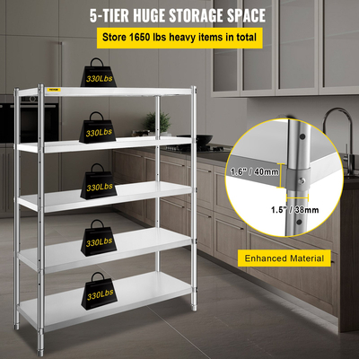 VEVOR Shelving Unit 48x18,5 Inch Storage Shelves 5-Tier shelving Units And Storage Adjustable Shelf Storage Unit Ρυθμιζόμενα πόδια Ράφια Μονάδες Ράφια κουζίνας από ανοξείδωτο χάλυβα