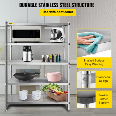 VEVOR Shelving Unit 48x18,5 Inch Storage Shelves 5-Tier shelving Units And Storage Adjustable Shelf Storage Unit Ρυθμιζόμενα πόδια Ράφια Μονάδες Ράφια κουζίνας από ανοξείδωτο χάλυβα