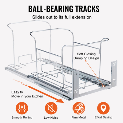 Κάδος απορριμμάτων VEVOR, διπλοί κάδοι 35Lx2, Κάδος απορριμμάτων κουζίνας κάτω από τη βάση με κιτ τοποθέτησης ολίσθησης και πόρτας, 110 λίβρες βαρέως τύπου Κάδος ανακύκλωσης σκουπιδιών για ντουλάπι κουζίνας, νεροχύτης