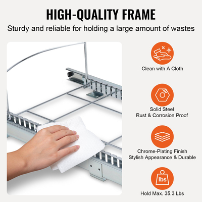 Κάδος απορριμμάτων VEVOR, Κάδος απορριμμάτων κουζίνας κάτω από τη βάση με συρόμενη λαβή, βαρέως τύπου Κάδος ανακύκλωσης απορριμμάτων χωρητικότητας 35,3 lbs για ντουλάπι κουζίνας, νεροχύτη, κάτω από τον πάγκο (Δεν περιλαμβάνεται ο κάδος)