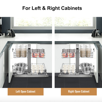 VEVOR Pull Out Blind Corner ντουλάπι, 15,7 ιντσών Ανοιγόμενο από Chrome Soft Close Blind Corner Τέσσερις ράφι, Ανθρακούχο ατσάλι τυφλό γωνιακό ντουλάπι για ελάχιστο μέγεθος ντουλαπιού 31,5\&#039;\&#039;Wx20,5\&#039;\&#039;Dx25,6\&#039;\&#039;H