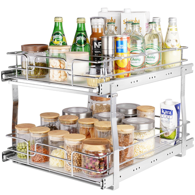 VEVOR 2 Tier 16&quot; W x 21&quot; D Pull Out Organizer Ντουλάπας, Ράφια βαρέως τύπου Slide Out, Συρτάρια από επιχρωμιωμένο ατσάλι, Συρτάρια αποθήκευσης συρταριών για εσωτερικό ντουλάπι κουζίνας, μπάνιο, κάτω από νεροχύτη