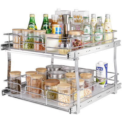 VEVOR 2 Tier 19&quot;W x 20&quot;D Pull Out Organizer ντουλαπιών, Heavy Duty Slide Out Pantry ράφια, συρτάρια από επιχρωμιωμένο χάλυβα, συρόμενο συρτάρι αποθήκευσης για εσωτερικό ντουλάπι κουζίνας, μπάνιο, κάτω από νεροχύτη