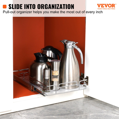 VEVOR 12&quot; Π x 17&quot; D Pull Out Organizer ντουλαπιών, Ράφια βαρέως τύπου Slide Out, Συρτάρια από επιχρωμιωμένο ατσάλι, Συρόμενο συρτάρι αποθήκευσης για το σπίτι, εσωτερικό ντουλάπι κουζίνας, μπάνιο, κάτω από νεροχύτη