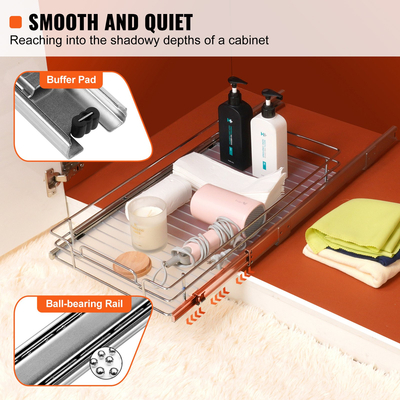 VEVOR 12&quot; Π x 17&quot; D Pull Out Organizer ντουλαπιών, Ράφια βαρέως τύπου Slide Out, Συρτάρια από επιχρωμιωμένο ατσάλι, Συρόμενο συρτάρι αποθήκευσης για το σπίτι, εσωτερικό ντουλάπι κουζίνας, μπάνιο, κάτω από νεροχύτη