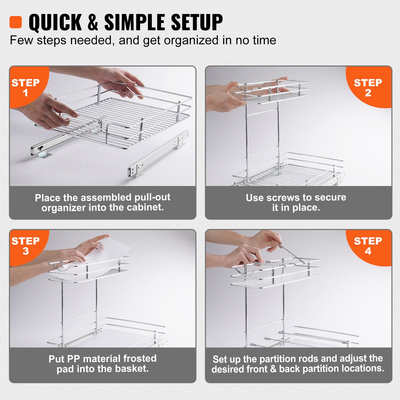 VEVOR 2 Tier 12&quot; Π x 17&quot; D Πουλαρική οργάνωση ντουλαπιών, Ράφια βαρέως τύπου Slide Out, Συρτάρια από επιχρωμιωμένο ατσάλι, Συρόμενο συρτάρι αποθήκευσης για εσωτερικό ντουλάπι κουζίνας, μπάνιο, κάτω από νεροχύτη