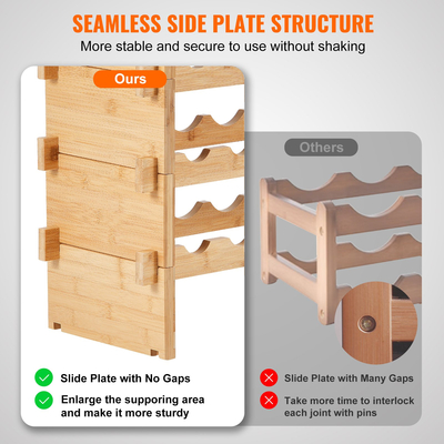 VEVOR 36 μπουκάλια στοιβαζόμενη αρθρωτή ράφι κρασιού από ξύλο μπαμπού ράφι 4 επιπέδων