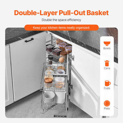 VEVOR 2 επιπέδων τυφλή γωνία συρόμενη ατζέντα Καλάθι ντουλαπιών κουζίνας Chrome