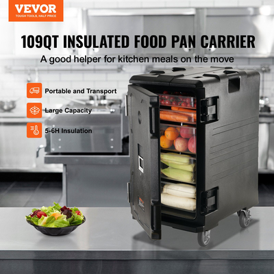 Μεταφορέας φαγητού VEVOR Insulated, Hot Box 109 Qt για Catering, LLDPE Food Box Carrier με διπλές πόρπες, θερμαντήρας φαγητού εμπρός φόρτωσης με χειρολαβές, τελικός φορτωτής με ρόδες για εστιατόριο, καντίνα κ.λπ.