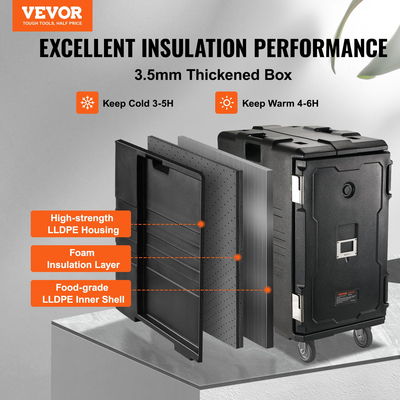 Μεταφορέας φαγητού VEVOR Insulated, Hot Box 109 Qt για Catering, LLDPE Food Box Carrier με διπλές πόρπες, θερμαντήρας φαγητού εμπρός φόρτωσης με χειρολαβές, τελικός φορτωτής με ρόδες για εστιατόριο, καντίνα κ.λπ.