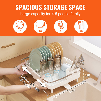 Βάση στεγνώματος πιάτων VEVOR Επεκτάσιμη στραγγιστή ανοξείδωτη θήκη για σκεύη κουζίνας