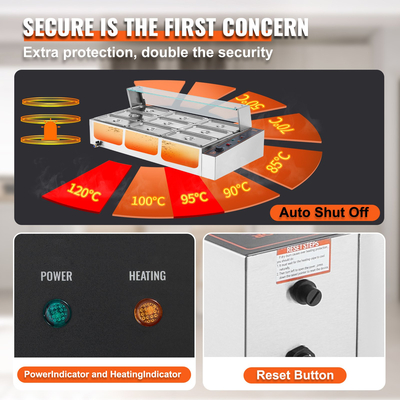 VEVOR Commercial Electric Food Warner Countertop Buffet 9*5Qt with Glass Shield