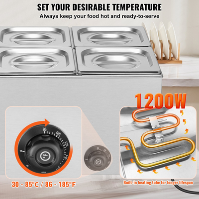 Επαγγελματικός ηλεκτρικός θερμαντήρας φαγητού VEVOR Μπουφές πάγκου 14,5 λίτρων Bain Marie