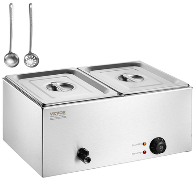 VEVOR Commercial Electric Food Warner με 2 τηγάνια Μπουφές πάγκου 17L Bain Marie