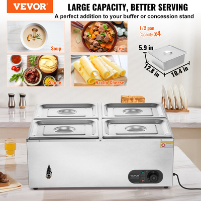 VEVOR Commercial Electric Food Warner Countertop Buffet 4*8Qt Pan Bain Marie