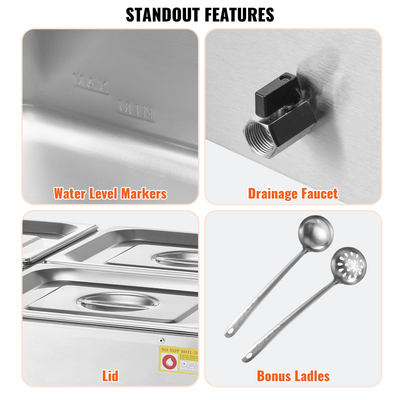 VEVOR Commercial Electric Food Warner Countertop Buffet 4*8Qt Pan Bain Marie