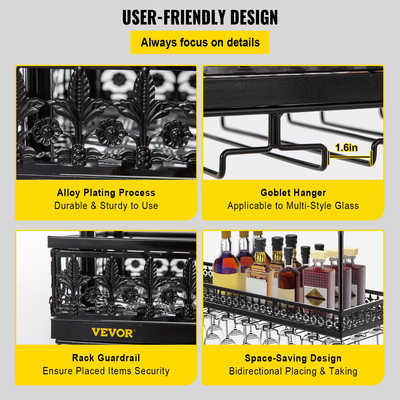 Ράφι οροφής VEVOR για ποτήρι κρασιού, 46,9 x 13 ιντσών κρεμαστή σχάρα για ποτήρι κρασιού, 18,9-35,8 ίντσες ρυθμιζόμενο ύψος κρεμαστή κρεμαστή θήκη κρασιού, Μαύρη επιτοίχια σχάρα για ποτήρια κρασιού, ιδανική για κουζίνα μπαρ καφέ