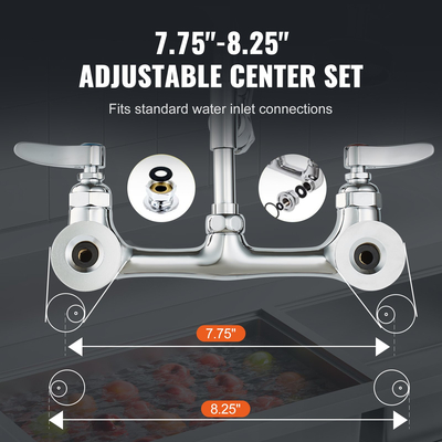 Εμπορική βρύση VEVOR με ψεκαστήρα πριν το ξέβγαλμα, Ύψος 47&quot;, Κέντρο 8&quot;, 12&quot; Στόμιο αιώρησης, Βρύση νεροχύτη κουζίνας επιτοίχιας τοποθέτησης, Συσκευή από ορείχαλκο με σπρέι κατεβάσματος, για νεροχύτη διαμερίσματος 1/2/3