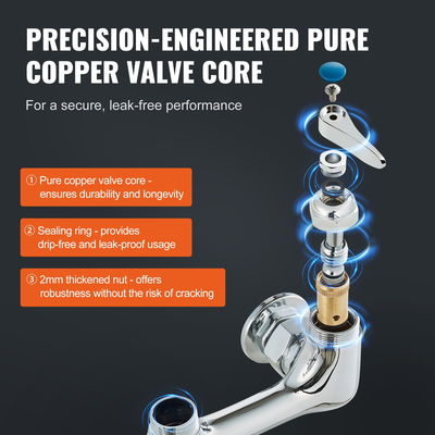 Εμπορική βρύση VEVOR με ψεκαστήρα πριν το ξέβγαλμα, Ύψος 25&quot;, Κέντρο 8&quot;, 12&quot; Στόμιο αιώρησης, Βρύση νεροχύτη κουζίνας επιτοίχιας τοποθέτησης, Συσκευή από ορείχαλκο με ψεκασμό προς τα κάτω, για νεροχύτη διαμερίσματος 1/2/3